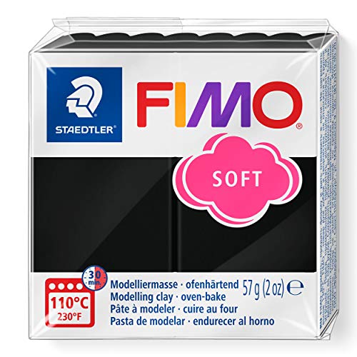 Staedtler FIMO Soft Polymer Clay - -Oven Bake Clay for Jewelry, Sculpting, Crafting, Black 8020-9