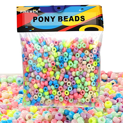 Pony Beads(1200Pcs 6x9mm) Hair Beads,Pony Beads Bulk,Beads for Bracelets Making,Beads for Hair Braids (1200 Macaroon)