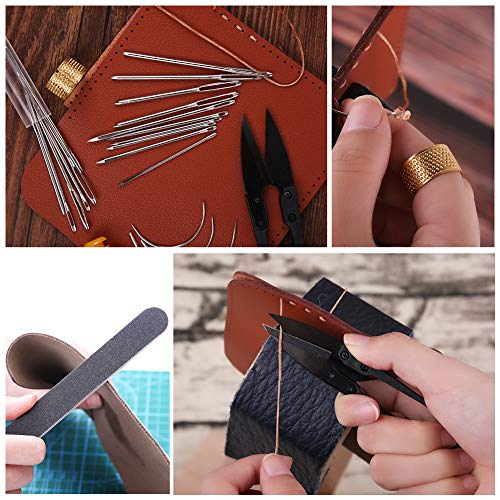 Leather Pony - Table Desktop Pony Horse Clamp with Large Eye Sewing Needles and Nail Files for DIY Leather Hand Stitching