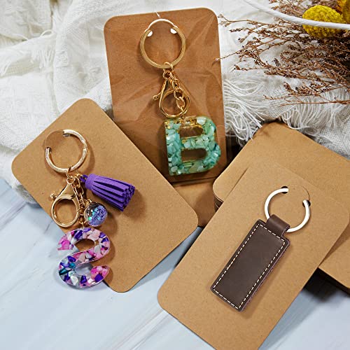 Temlum 100 Pcs Keychain Display Cards with Self-Sealing Bags, 3'' x 4.7'' Keychain Cards Holder for Display Keyring Cards Jewelry Packaging Supplies (Brown)