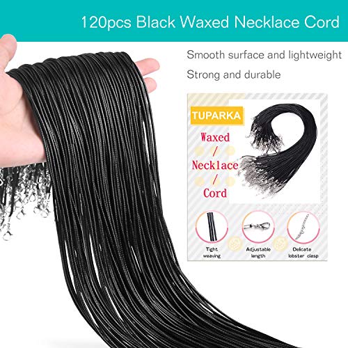 TUPARKA 120 Pcs Waxed Necklace Cord with Clasp Black Necklace Cord for Necklace Bracelet Jewelry Making