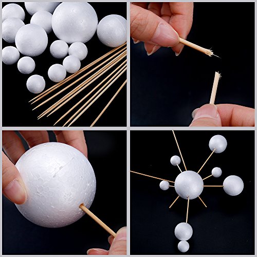 Pllieay Make Your Own Solar System Model with 14 Mixed Sized Polystyrene Spheres Balls and 10 Pieces 24 cm Long  Bamboo Sticks for School Projects