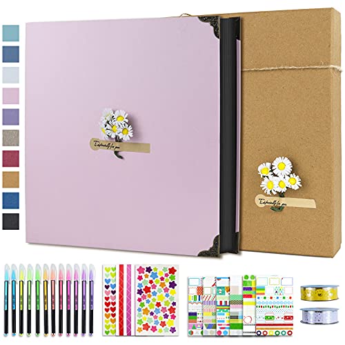 Vienrose DIY Scrapbook Photo Album Kit with Pens Tapes and Stickers 60 Pages Hardcover 12x12 Inches 3 Rings Removable Black Paper Scrapbooking for Lover Friends Kids Wedding Gift