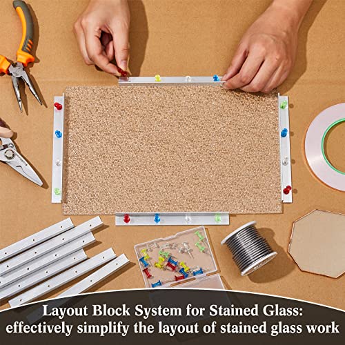 18 Pcs Stained Glass Supplies Glass Cutter Kit Including 2 Pcs Class Running Breaking and Heavy Duty Glass Cutting Tool 8 Pcs Layout Block System 2 Pcs Storage Bag for Stained Glass Cutting Supplies