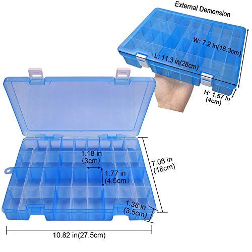 DUOFIRE Plastic Organizer Container Storage Box Adjustable Divider Removable Grid Compartment Big Clear Slot Box for Jewelry Beads Earring Container Tool Fishing Hook Small Accessories, Blue 34 Grids