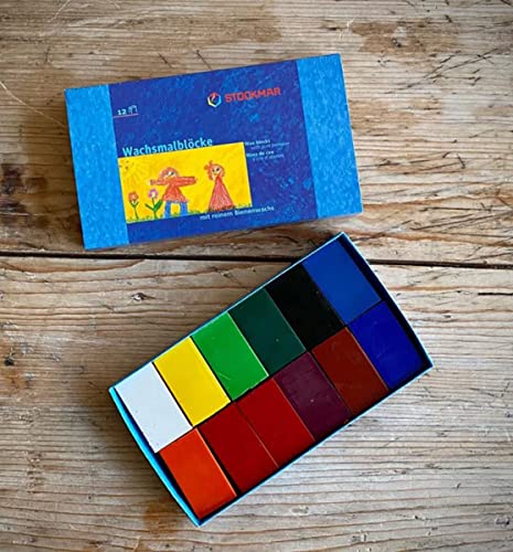STOCKMAR Beeswax Crayons, Set of 12 Blocks in Carton -Non Toxic Jumbo Crayons for Toddlers, Kids of All Ages, Adults-Waldorf Homeschool -Waldorf Art Supplies