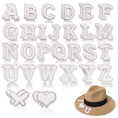 56PCS Iron On Letters,Iron on Patches,Cute Glitter Pearl Rhinestone Iron on Letter Patches for Clothing Repair/Jackets/Clothes/Jeans/Backpacks/Bags/Hats/DIY Craft Supplies