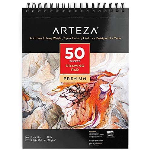 Arteza Drawing Pad, 8 x 10 Inches, 50 Pages, Spiral-Bound Sketch Pad with Durable 80-lb Paper, Art Supplies for Students & Adults