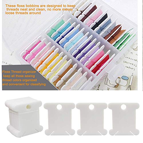 Luckkyme 230 Piece Plastic Floss Bobbins with Floss Winder for Craft DIY Embroidery Floss Organizer Cross-Stitch Thread Holder, White