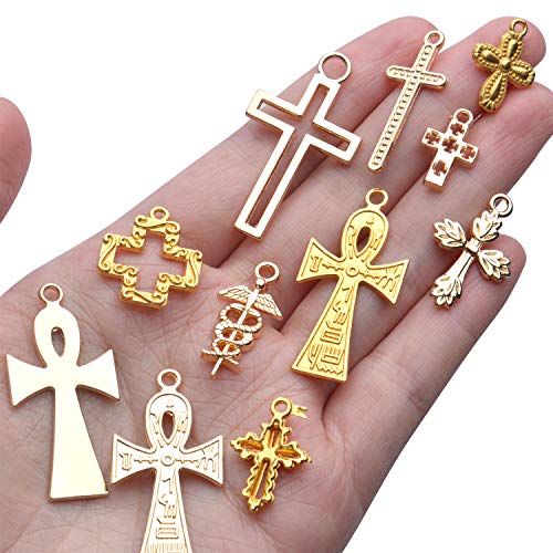 100 Gram Golden Cross Charms Assorted Ankh Cross Pendant Alloy Crucifix Pendant Charms Jewelry Making Findings for DIY Earrings Necklace Bracelet Crafts