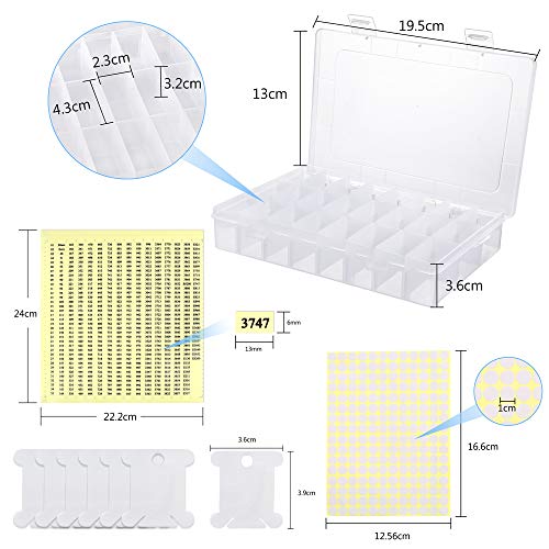 Caydo 2 Pieces Plastic Embroidery Floss Organizer, 24 Grids Cross Stitch Thread Box with 150 Hard Floss Bobbins 552 Floss Number Stickers and 165 Blank Stickers