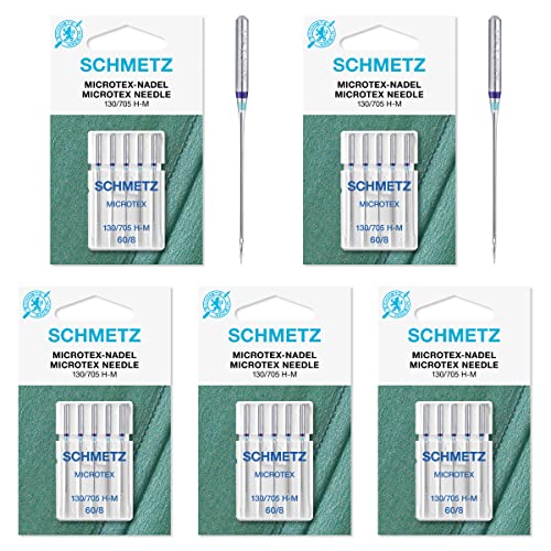 25 Schmetz Microtex Sharp Sewing Machine Needles 130/705 H-M Size 60/8