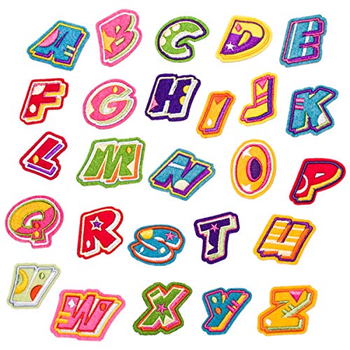 U-Sky Iron on Words Patches for Clothes, 26pcs Alphabet A to Z Iron-on Letter Patch, Sew-on Appliques for Kids Clothing/Jackets/Backpacks to Cover Rip/Logo (Design#7)