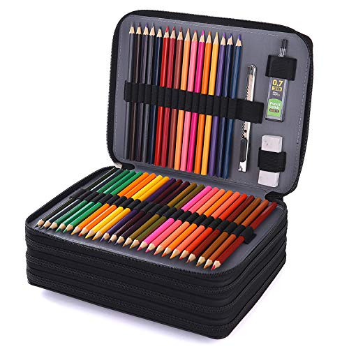 Shulaner 184 Slots Pencil Case Large Capacity Portable Zipper Pencil Holder Organizer for Colored Pencil, Watercolor Pencils or Ordinary Pencils, Black