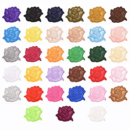 MSCFTFB 33 Pieces Big Rose Iron on Patches Sew Embroidered Patches Appliques Embellishments for Clothing Jackets Backpack Repairing Decorations(Multi)