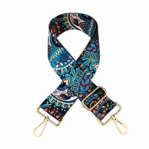 SWTOOL 2" Wide 28"-50" Adjustable Length Handbag Purse Strap Guitar Style Multicolor Canvas Replacement Strap Crossbody Strap with Gold Metal Buckles (Style1)
