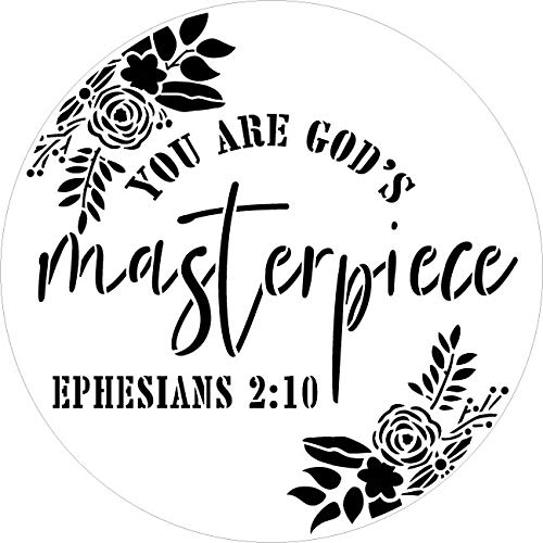 You are God's Masterpiece by StudioR12 | Ephesians 2:10 | Paint Wood Sign | Reusable Mylar Template | Christian Craft Floral Leaf | DIY Bible Verse Cursive Inspiration Faith | Select Size (9" x 9")