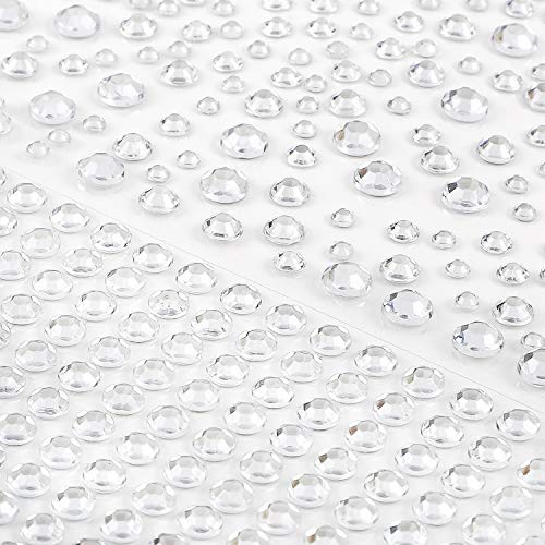 OUTUXED 1725pcs Clear Rhinestones Stickers Self Adhesive Bling Gems Jewels Stickers, Stick on Rhinestone Strips for Hair Face Nail Makeup Clothes Shoes Bags DIY Craft, Assorted Size