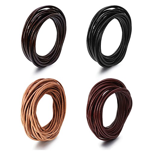 BEADNOVA 3mm Genuine Round Leather Cord Leather Strips for Jewelry Making Bracelet Necklace Beading, 5 Meters 5.5 Yards, Dark Brown