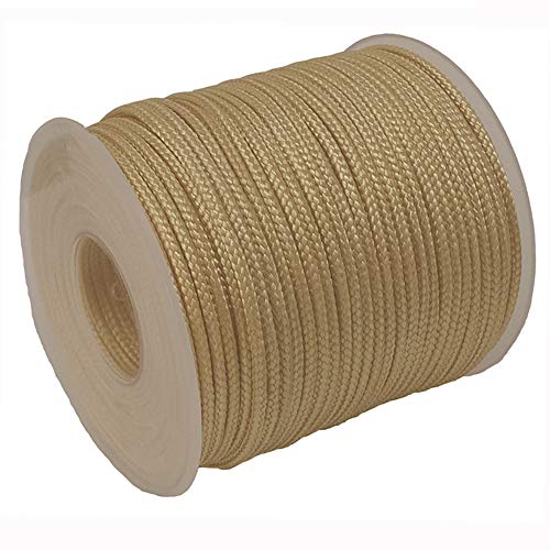 Y-Axis Roll of 60 Yards 2.0mm Light Gold Braided Nylon Lift Shade Cord with 6 Pack White Wood Cord Knobs + Soft Tape