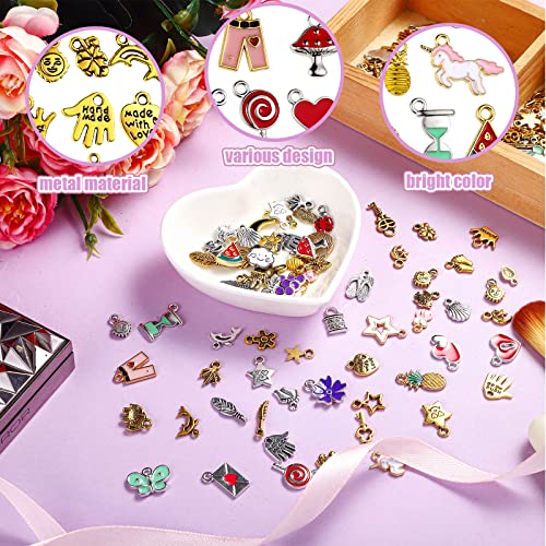 800 Pcs Charms for Jewelry Making Assorted Gold Plated Earring Charms Mixed Tibetan Style Enamel Charm Pendants Open Jump Ring with Storage Box for DIY Necklace Bracelet Keychain Jewelry Crafting
