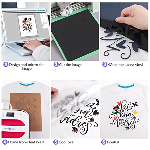 HTVRONT HTV Heat Transfer Vinyl Bundle: 36 Pack 12 x 10" Iron On Vinyl with 1 Pack Standard Grip Cutting Mat for T-Shirt, 25pcs Assorted Colors HTV Vinyl with Tweezer for Cricut, Silhouette Cameo