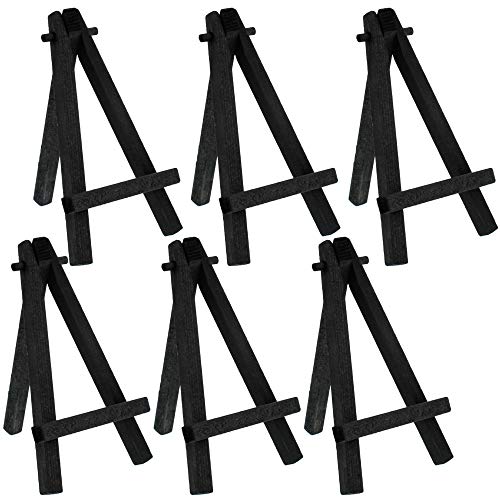 U.S. Art Supply 8" High Small Black Wood Display Easel (Pack of 6), A-Frame Artist Painting Party Tripod Mini Easel - Tabletop Holder Stand for Canvases, Kids School Crafts, Event Signs, Photos, Gifts