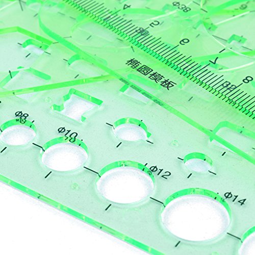 BronaGrand 4pcs Plastic Measuring Templates Drafting Drawing Stencils Geometric Rulers for Office and School, Building Formwork(Clear Green)
