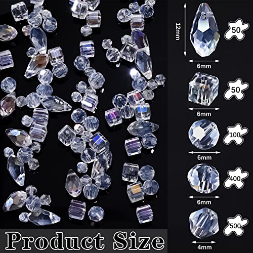 1100 Pieces Crystal Glass Beads for Jewelry Making AB Crystal Faceted Gemstone Beads Rondelle Bicone Bicone Round Loose Spacer Beads for Craft Chandelier