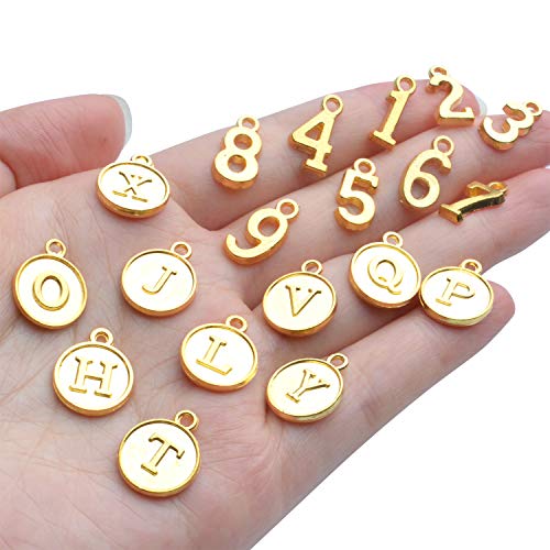 Aylifu 3 Sets (78pcs) Round Letter Charms 26 Alphabet A-Z Pendants and 5 Sets (50pcs) 0-9 Number Charms for Jewelry Making Crafts DIY