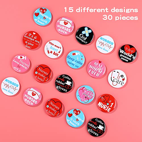 30 Pieces Nurse Button Pins, Nursing Graduation Birthday Pin Badges Clothes Round Button Pins Set Nurse Week Gifts for Doctor Nurse Students Clothing Bags Hats or Office Party Supplies,1.5 Inch