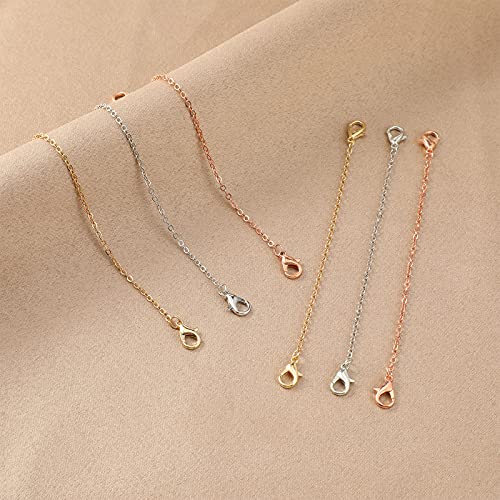 30 Pieces Necklace Extenders Alloy Necklace Chain Necklace Extenders Gold Silver Alloy Necklace Extender Bracelet Extender Chain Set for DIY Jewelry Making, 3 Colors and 5 Sizes