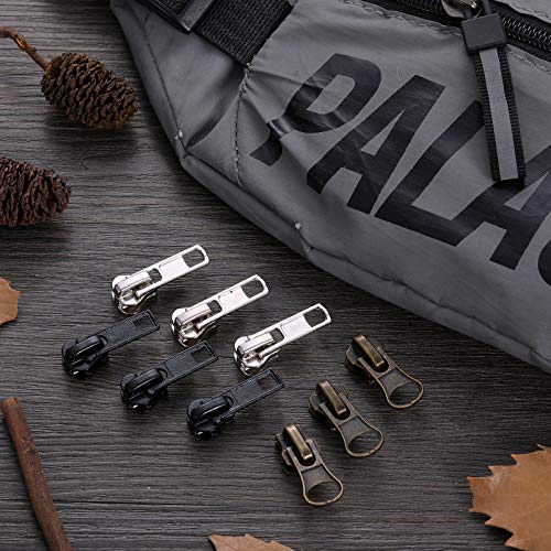24 Pieces Black Bronze and Silver Zipper Sliders Zipper Pull Replacement with Zipper Slider Repair Kits for Metal Plastic Nylon Coil Jacket Zippers Supplies