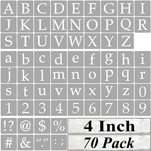 4 Inch Alphabet Letter Stencils for Painting - 70 Pack Letter and Number Stencil Templates with Signs for Painting on Wood, Reusable Letters and Numbers Stencils for Chalkboard Wood Signs & Wall Art