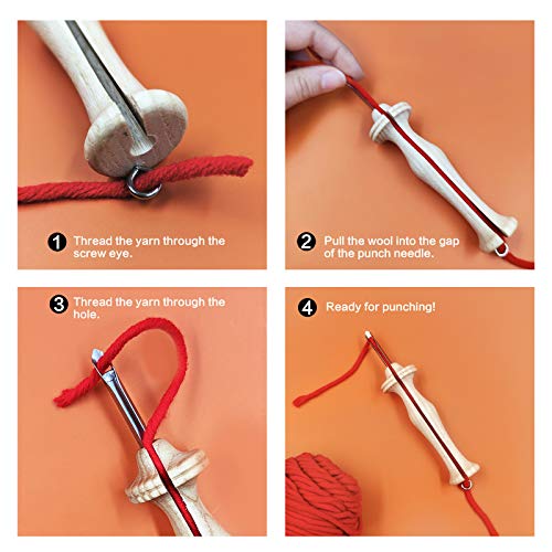 Wool Queen Punch Needle Kit Regular Adjustable Rug Yarn Punch Needle, 8# Fine Wooden Handle Rug Making Tool,26.4 x 19.3 Inch Monk's Cloth, Needle Threader