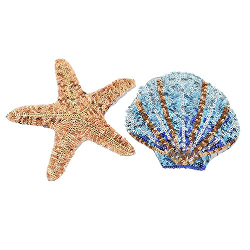 BetterUS Starfish Shell Applique with Sequins Patches Decoration DIY Sewing Embroideries