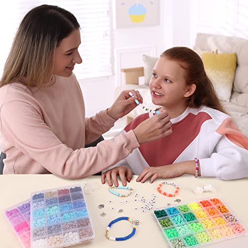 QUEFE 9000pcs, 72 Colors Clay Beads for Bracelet Making Kit, Bracelet Making Kit for Girls 8-12, Polymer Heishi Beads, Letter Beads for Jewelry Making, for Gifts, Crafts, Preppy