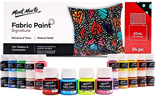 Mont Marte Signature Fabric Paint, 24pc x 20ml (0.7oz), Suitable for DIY Fashion and Homewares
