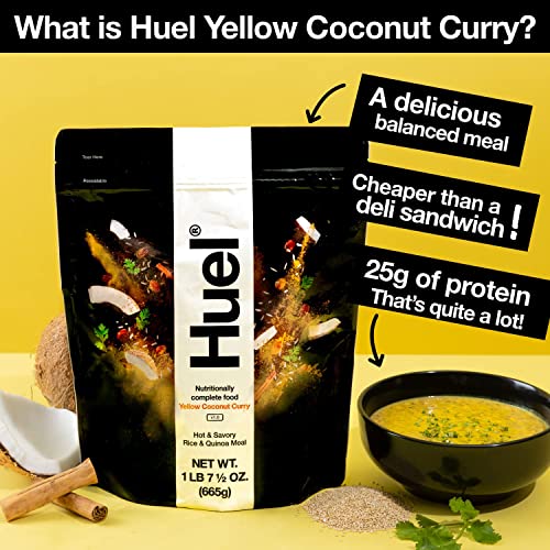 Huel Hot and Savory Instant Meal Replacement - Yellow Coconut Curry - 14 Scoops Packed with 100% Nutritionally Complete Food, Including 25g of Protein, 8g of Fiber, and 27 Vitamins and Minerals with LastFuel scoop