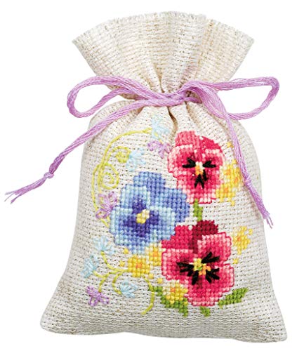 Vervaco Counted Cross Stitch Kit: Pot-Pourri Bag: Violets: Set of 3, NA, 8 x 12cm