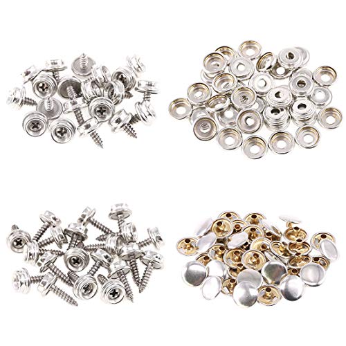 Keadic 120Pcs Stainless Steel Snap Button Kit Marine Grade Canvas and Upholstery Boat Cover Snap Button Fastener Kit with 2Pcs Setting Tools for Furniture Canvas Fabric Boats - Silver（40 Sets）