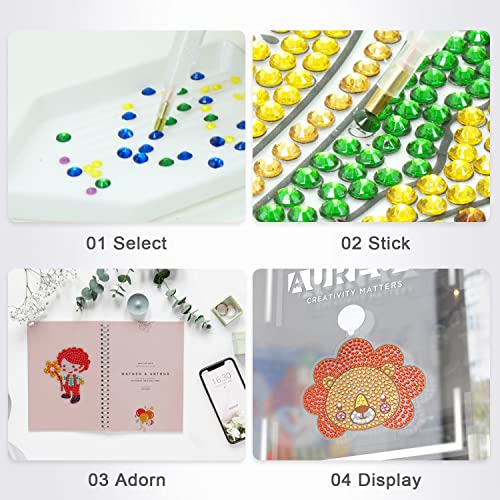 AUREUO Diamond Painting Kits for Kids - Sweet Dreams with 10 Diamond Painting Stickers & 2 Suncatchers Arts & Crafts Supply for Beginners 5D Half Drill Paint by Numbers for Boys Girls Adult Beginners