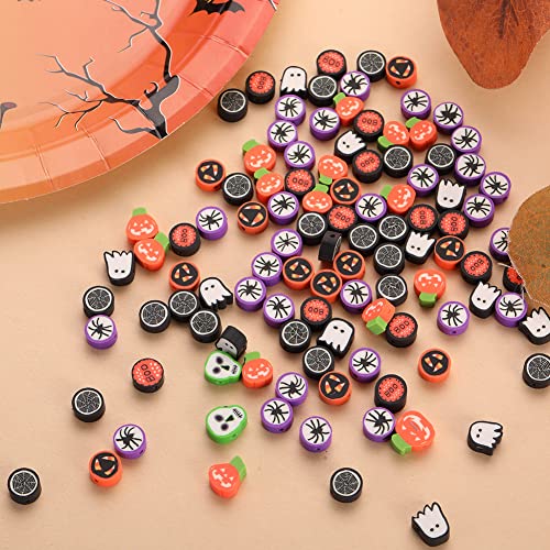 100pcs Halloween 10mm Polymer Clay Spacer Beads for Women Girls Jewelry Making DIY Bracelet Necklace Party Favor(Halloween 1)