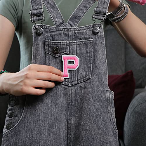 Oli and Alex Iron On Letters 2.4 inch - 7 pcs of P Pink Patches Letters for Clothing - Super Glue - No sew Needed - Embroidery Football Team School University - Pink, P