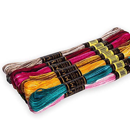 UMC STAG 12 Pieces Variegated Colours Premium Embroidery Thread | 100% Egyptian Cotton Premium Skeins | Cross Stitch Embroidery Floss | Oeko TEX Certified Stranded Cotton | Ideal for Arts & Crafts