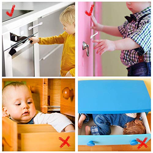 12 Pack Baby Proofing Cabinet Strap Locks - Vkania Kids Proof Kit - Child Safety Drawer Cupboard Oven Refrigerator Adhesive Locks - Adjustable Toilets Seat Fridge Latches - No Drilling