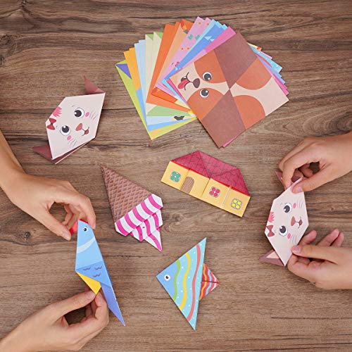 hapray Color Origami Paper for Kids, Origami Kit, 108 Sheets Double Sided Origami with 54 Projects, 55 Pages Guiding Origami Book, for Craft Lessons, Beginners, Christmas Children Gift