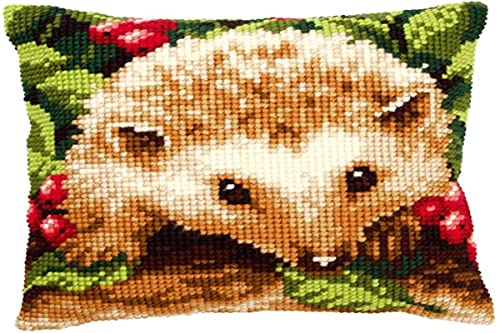 Vervaco Cross Stitch Embroidery Kits Pillow Front for Self-Embroidery with Embroidery Pattern on 100% Cotton and Embroidery Thread, 15,75 x 15,75 Inches - 40 x 40 cm, Hedgehog
