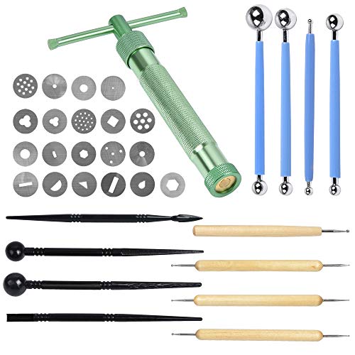 Supkiir 33Pcs Clay Fondant Extruder Cake Decorating Supplies Sugar Modeling Tool, Clay Extruder Gun with Sugar Paste Extruder, Ball Stylus Dotting Cake Crafts Clay Sculpting Tools