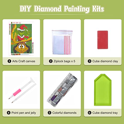 NAIMOER Christmas Diamond Painting Kits for Adults, Diamond Painting Grinch Diamond Art Kits Geming Painting for Home Wall Decor 12X16in